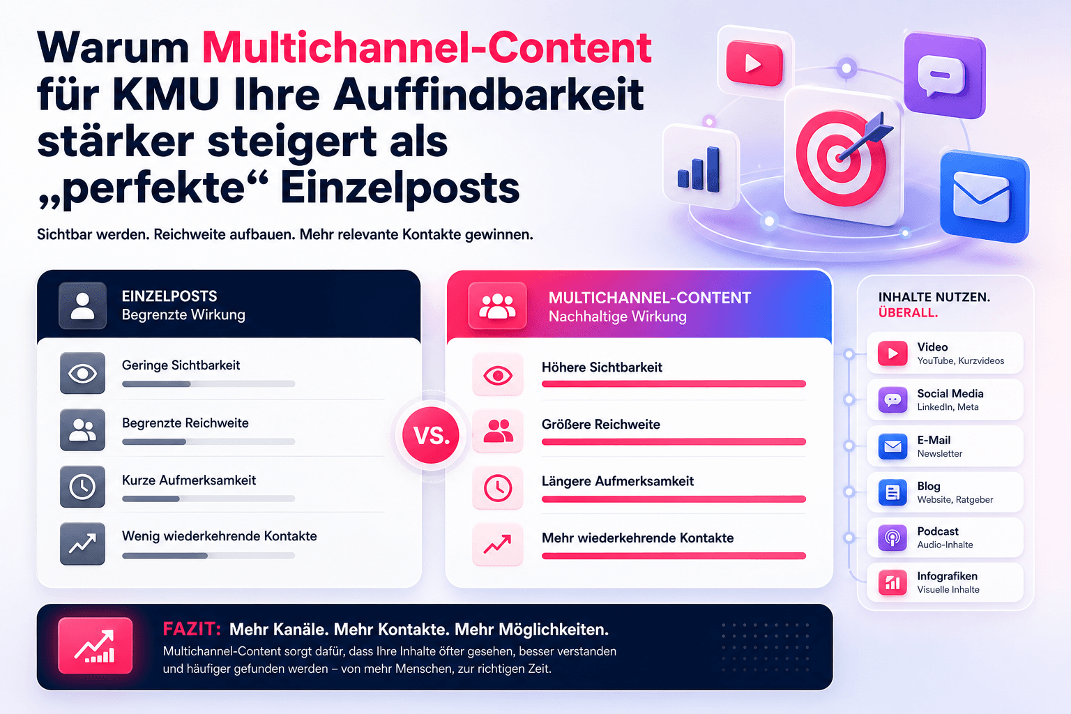 Warum Multichannel-Content für KMU Ihre Auffindbarkeit stärker steigert als perfekte Einzelposts